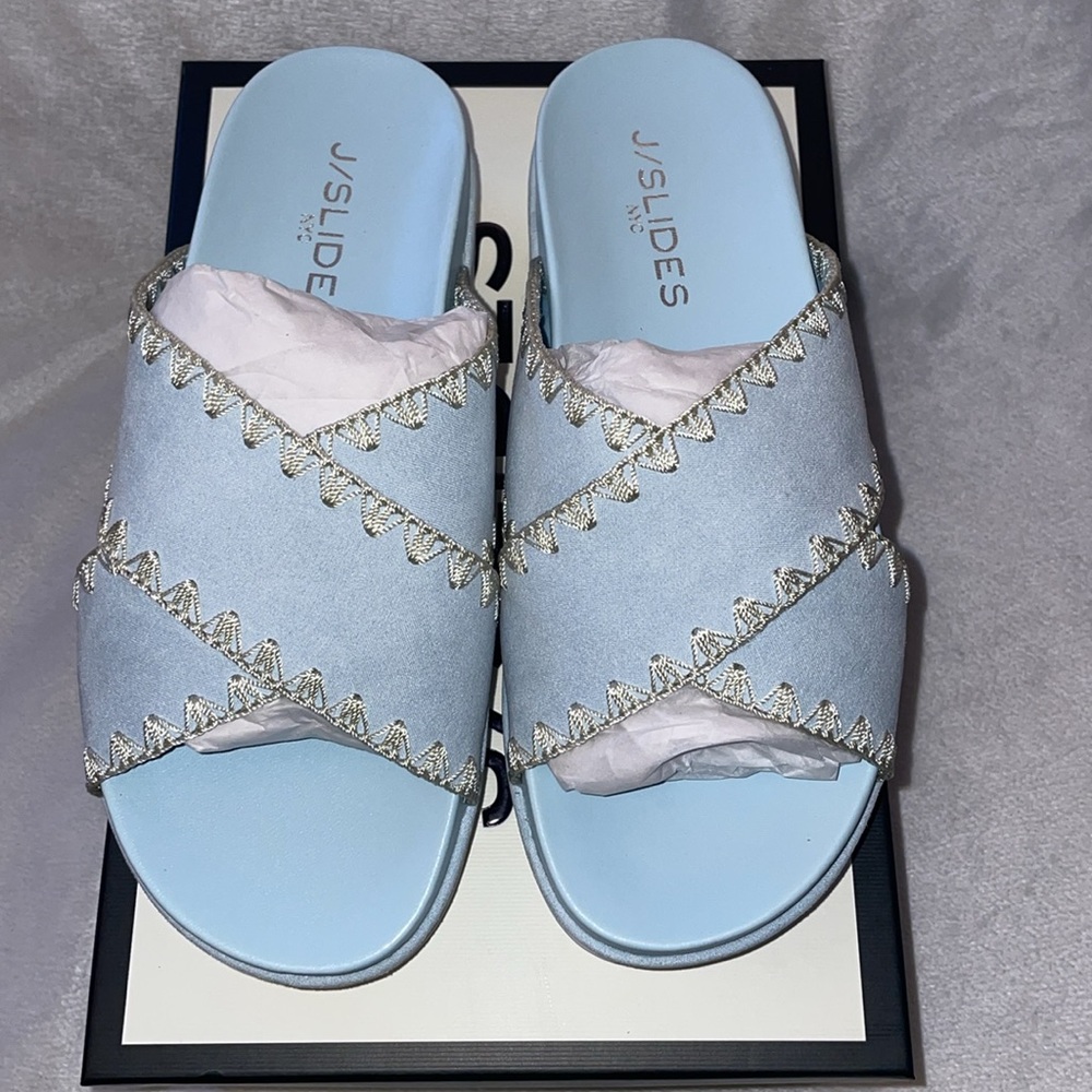 NWT J/SLIDES BAE Light Blue Faux Suede Sandal - Picture 8 of 14